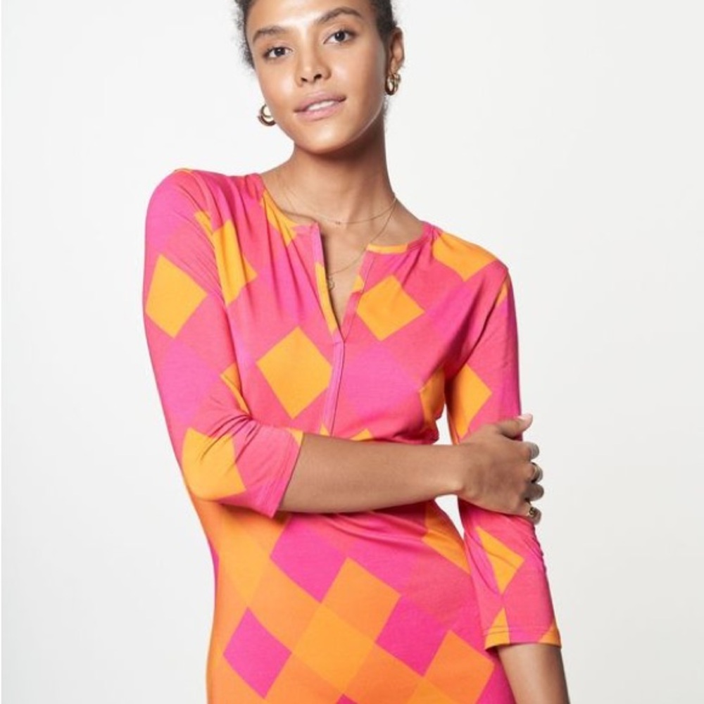 Vibrant Pink and Orange Midi Dress